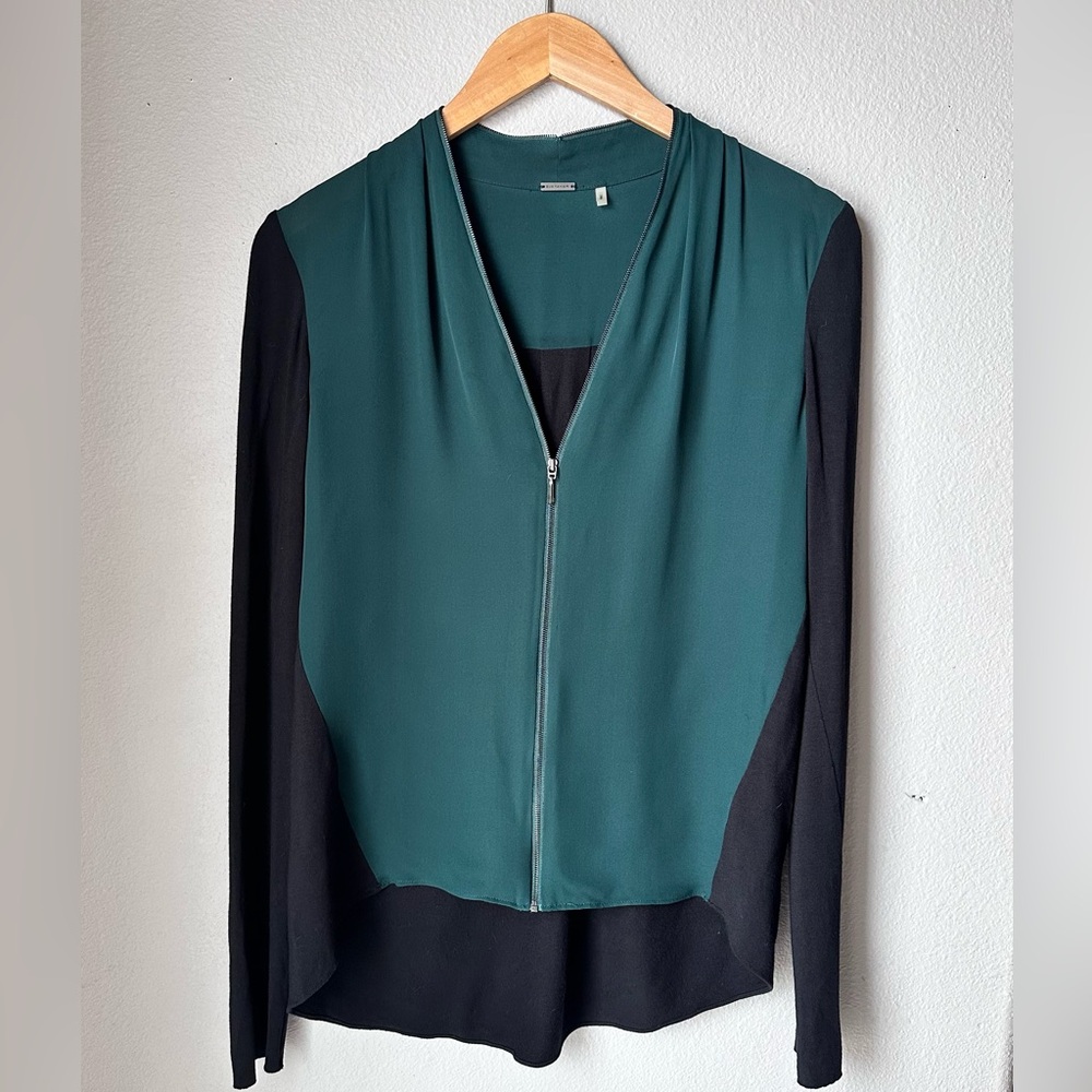 Elie Tahari Women’s Silk Green and Black Zip Front Blouse Size XS